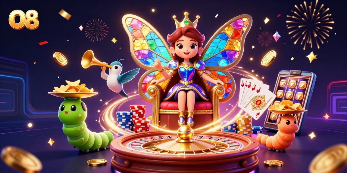 Experience O8's vibrant casino world with dynamic gameplay elements and thrilling characters.