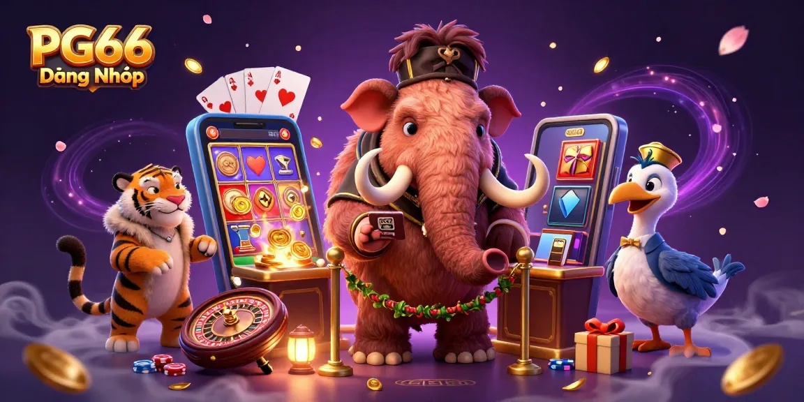 Join the excitement at PG66 Đăng Nhập with a vibrant casino scene showcasing thrilling gameplay and dynamic characters.