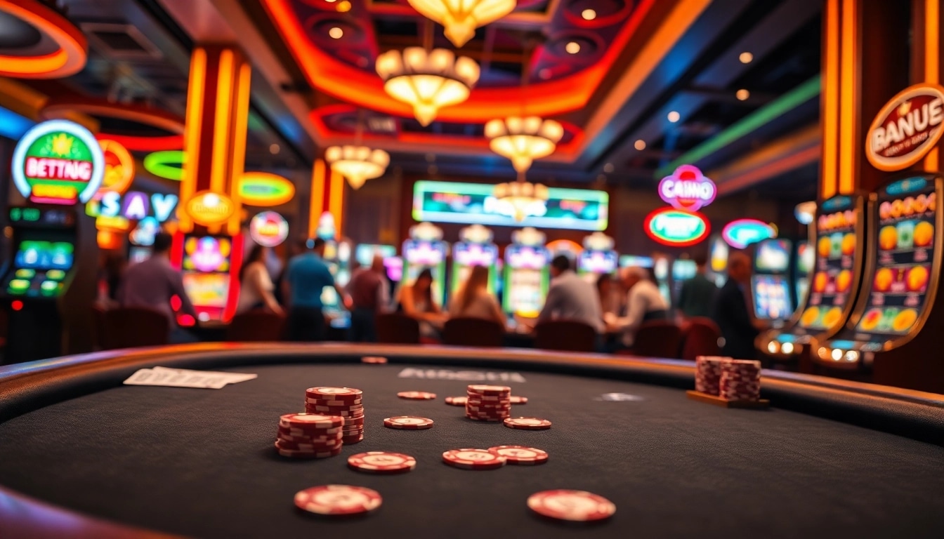 Gambling at casino en ligne argent réel with vibrant chips and lively tables.
