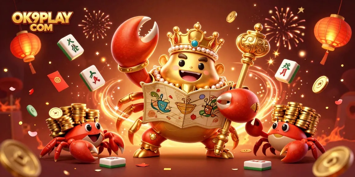 Engage in the thrilling world of gaming at OK9PLAY COM while enjoying a festive casino illustration.