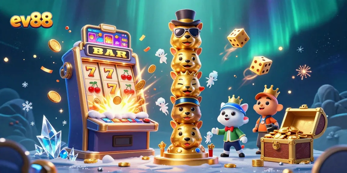 Experience thrilling gameplay at ev88 with a colorful casino-themed illustration featuring a golden totem pole and exciting game elements.
