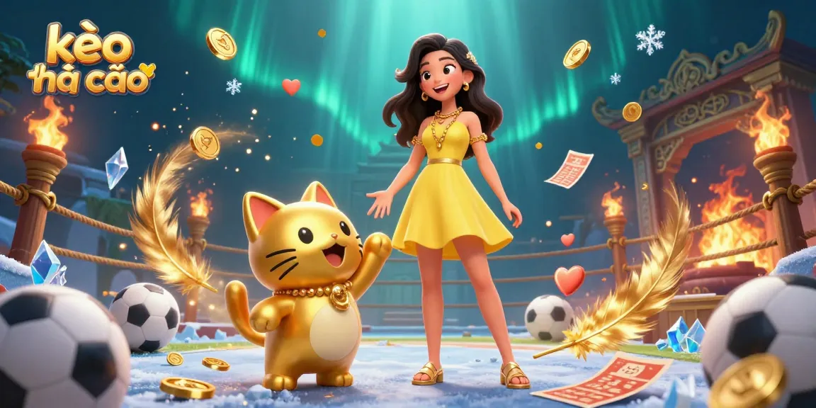 Engage with kèo nhà cái through vibrant sports betting action, featuring a cheerful Asian woman and a lucky cat mascot.