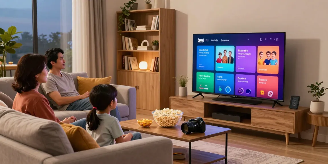 Família desfrutando da experiência bestbraziliptv em sala de estar aconchegante.