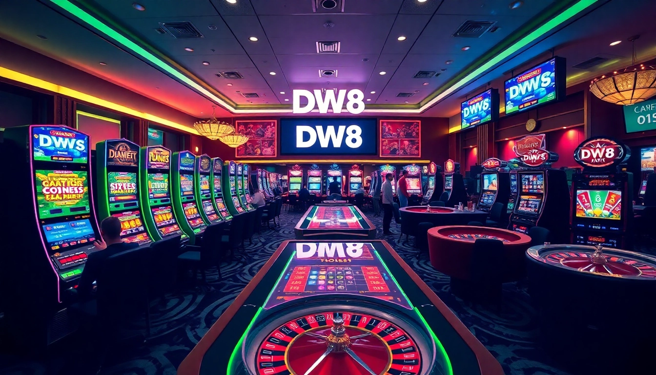 Engaging players at DW8's vibrant casino, showcasing thrilling slot machines and professional tables.