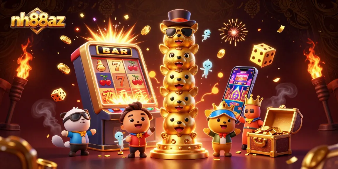 Experience the magical world of nh88az with a 3D illustration showcasing vibrant casino elements and exciting games.