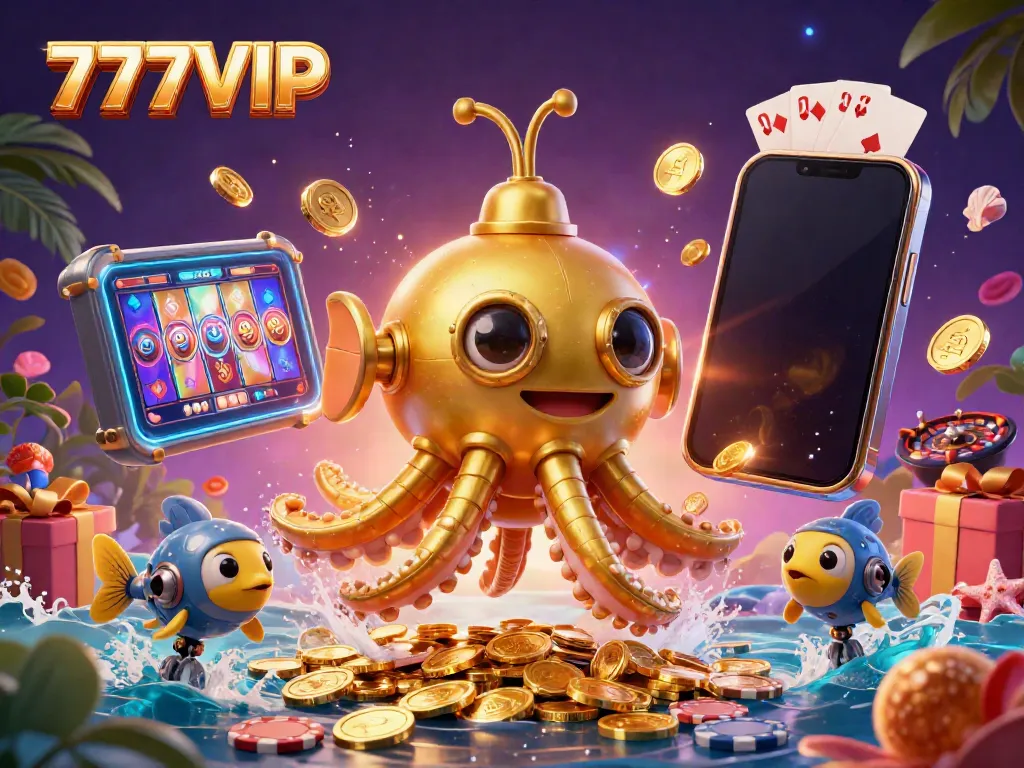 Join the adventure with 777VIP, celebrating casino excitement amid golden coins and gaming fun.