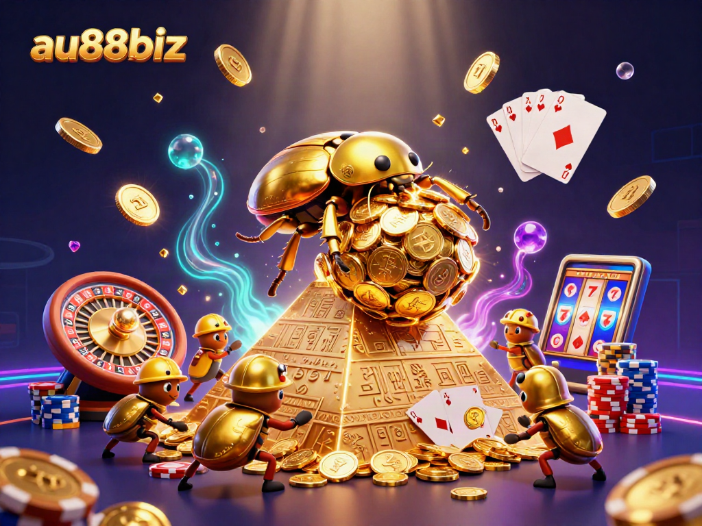 Experience the excitement of au88biz with golden coin-rich visuals and casino-themed characters.