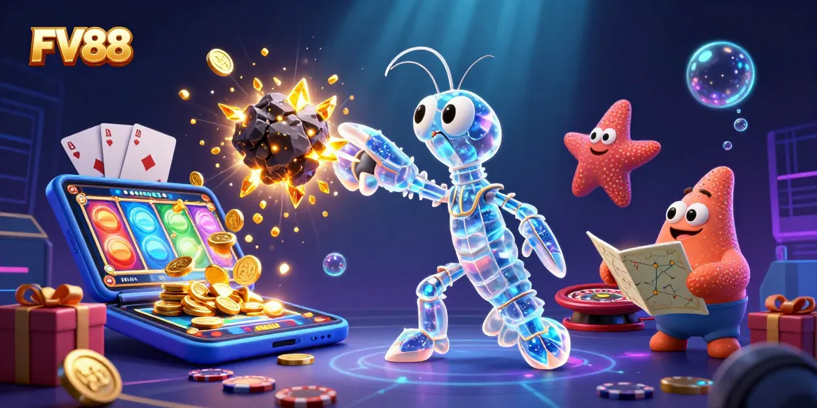 Unleash your luck at FV88 with a cosmic samurai amidst golden gems and casino elements.