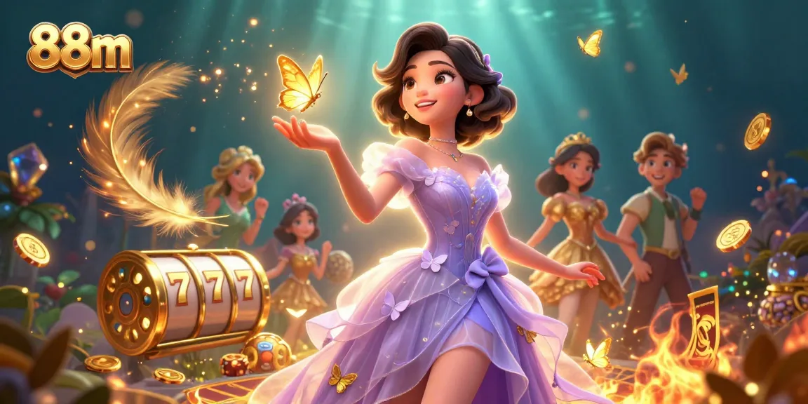 Win big at 88m as golden butterflies flutter amidst an enchanting casino scene!