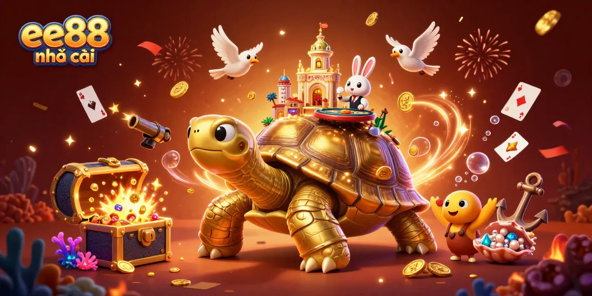 Engage with the excitement of ee88 nhà cái as golden coins rain down in a vibrant casino-themed illustration.