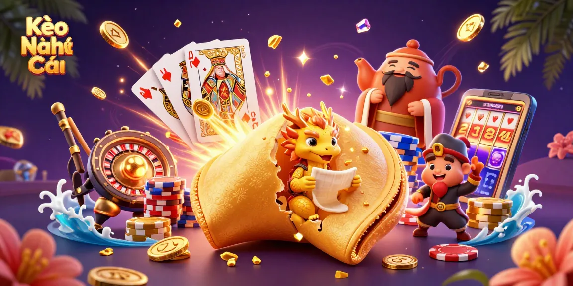 Engage with Kèo Nhà Cái to explore thrilling betting opportunities, featuring a whimsical casino scene.