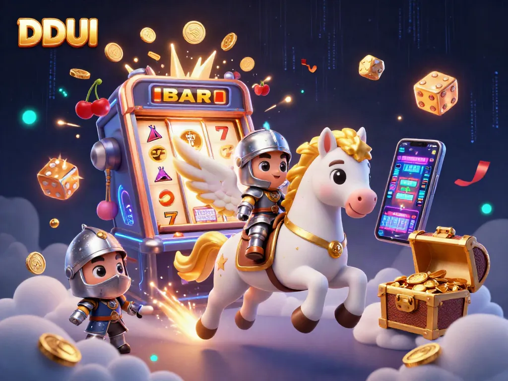 Experience the thrill of DDUU gambling with a celestial knight amidst exploding jackpots and vibrant slots.