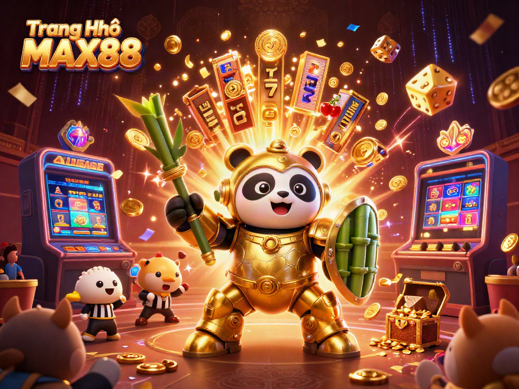 Engage with thrilling gameplay on Trang Chủ MAX88 featuring a vibrant 3D casino scene filled with characters and dynamic elements.