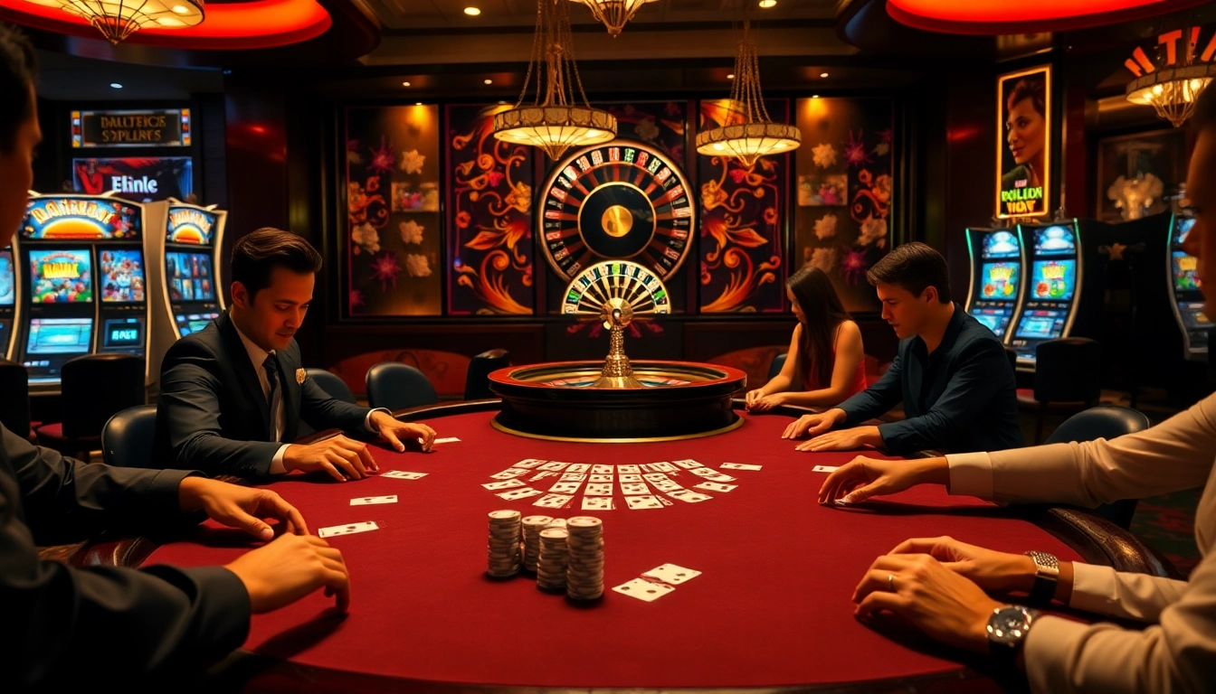Exciting scene of people betting at bet 88 blackjack table in a luxurious casino environment.