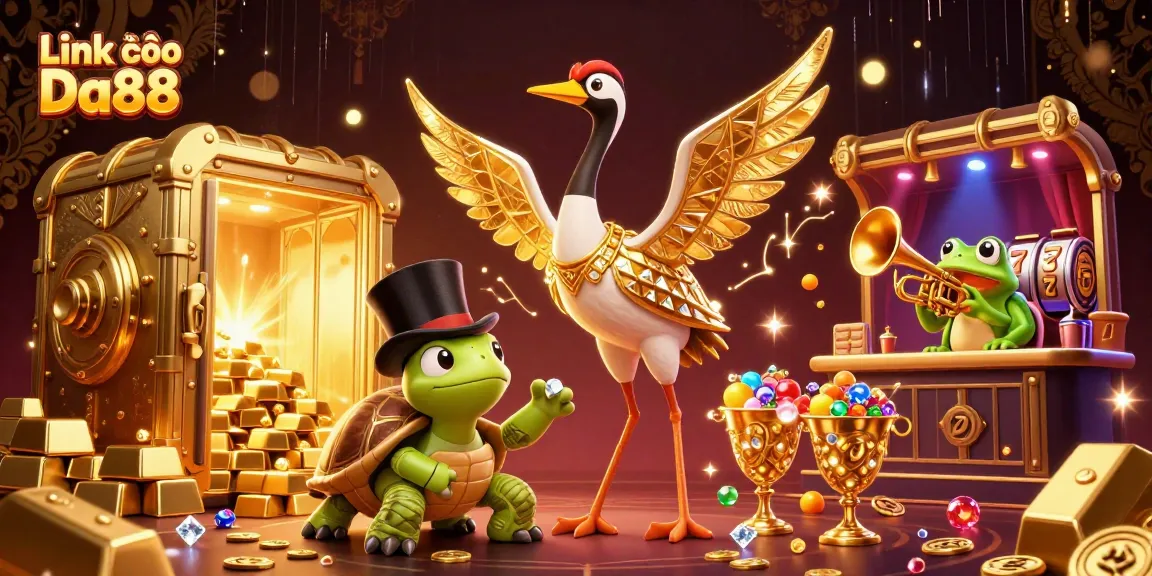 Experience thrilling action at Link vào Da88 with a vibrant 3D casino scene, featuring iconic characters.