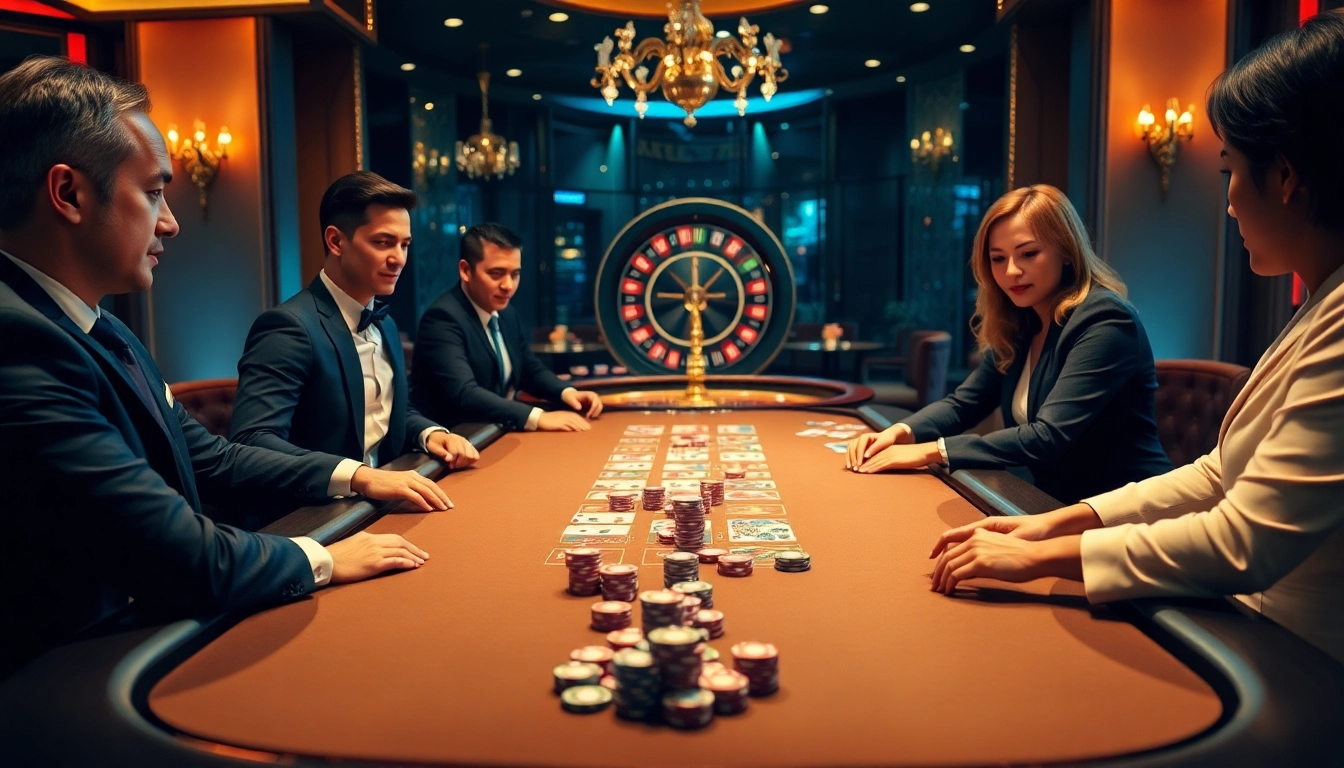 Experience the thrill of shbet là gì at a luxurious poker table with players in action.