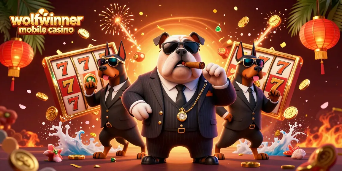 Experience the excitement at wolfwinner mobile casino with vibrant 3D characters and casino elements.