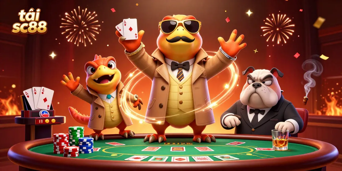 Engage in thrills while tải sc88 a vibrant scene with raptors sneaking into a casino lounge.