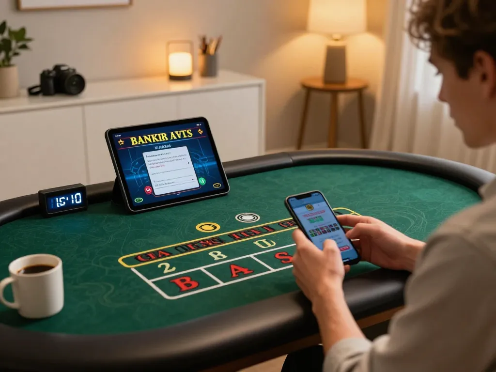 Engaging in mobile gambling with lc888 log on a smartphone in a cozy modern setup.