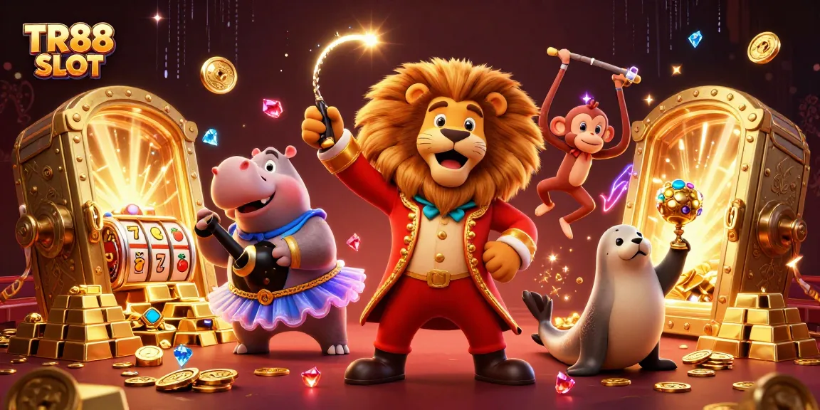 Experience the thrill of TR88 SLOT with dynamic characters and rich casino elements in a vibrant scene.