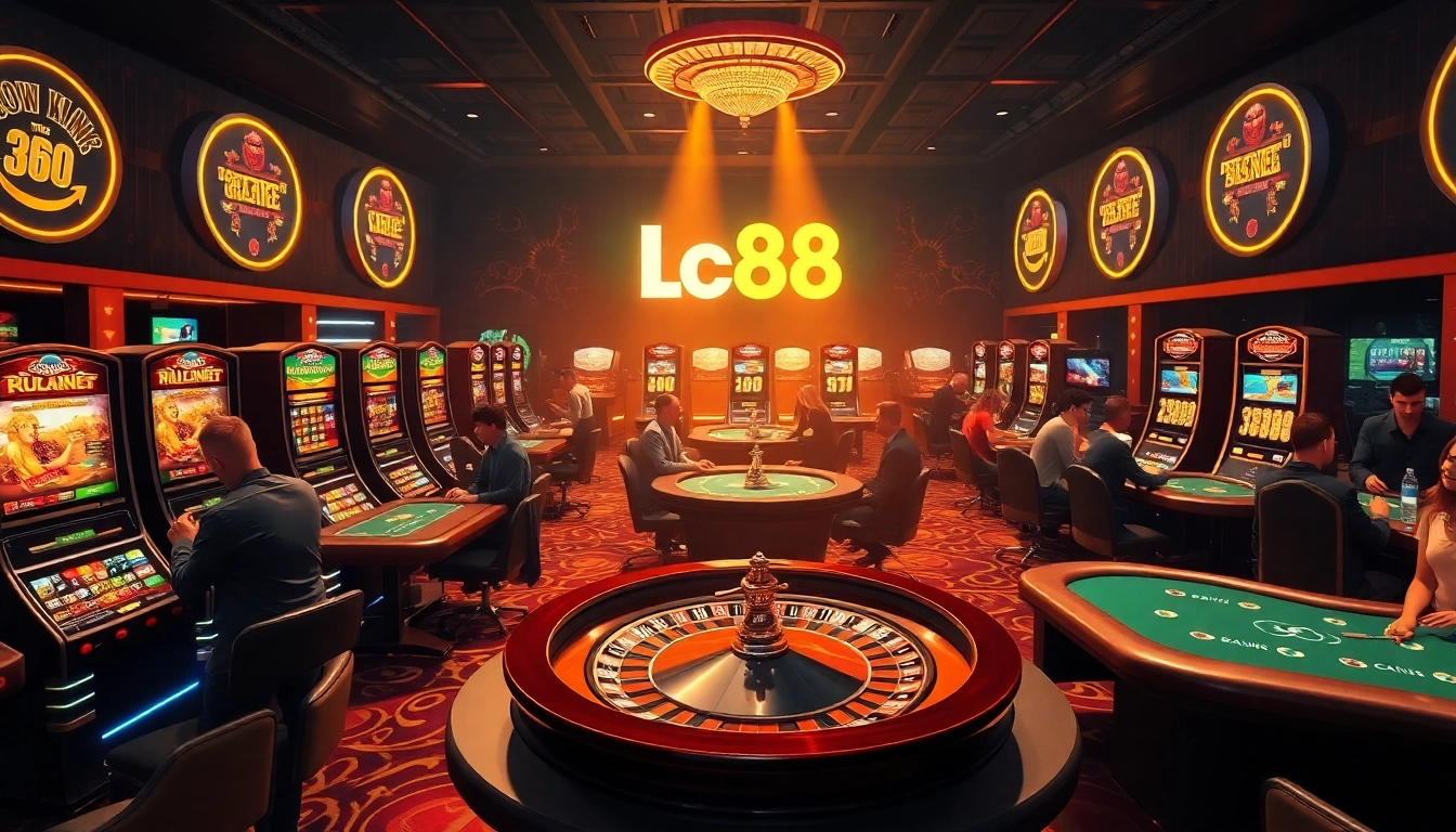 Players enjoying the lively lc88 casino experience with vibrant games and luxurious design.