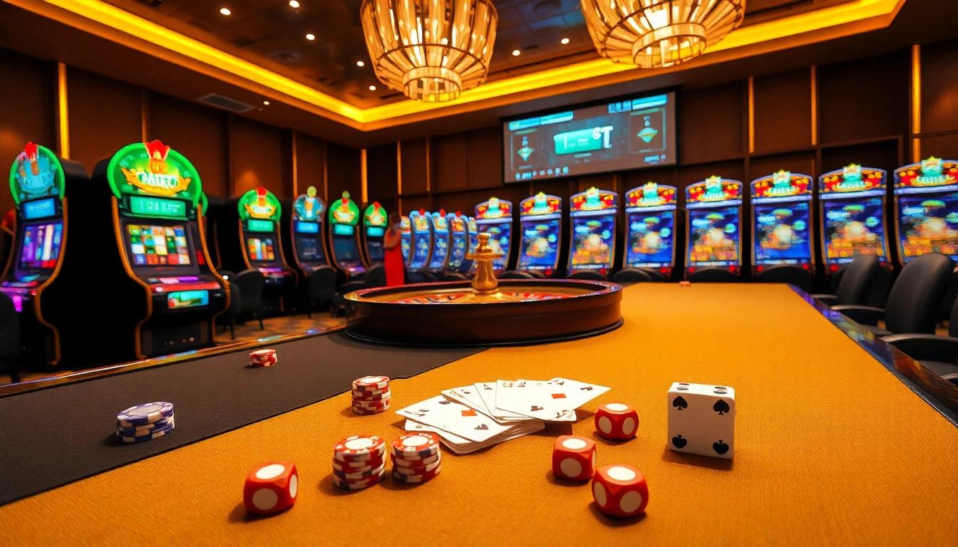 Experience the thrill of 188 bet with vibrant casino elements like roulette, slot machines, and poker chips.