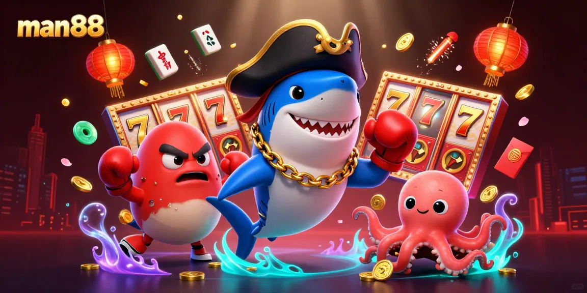Engaging man88 gaming scene featuring dynamic characters, slot machine elements, and vibrant casino-themed details.