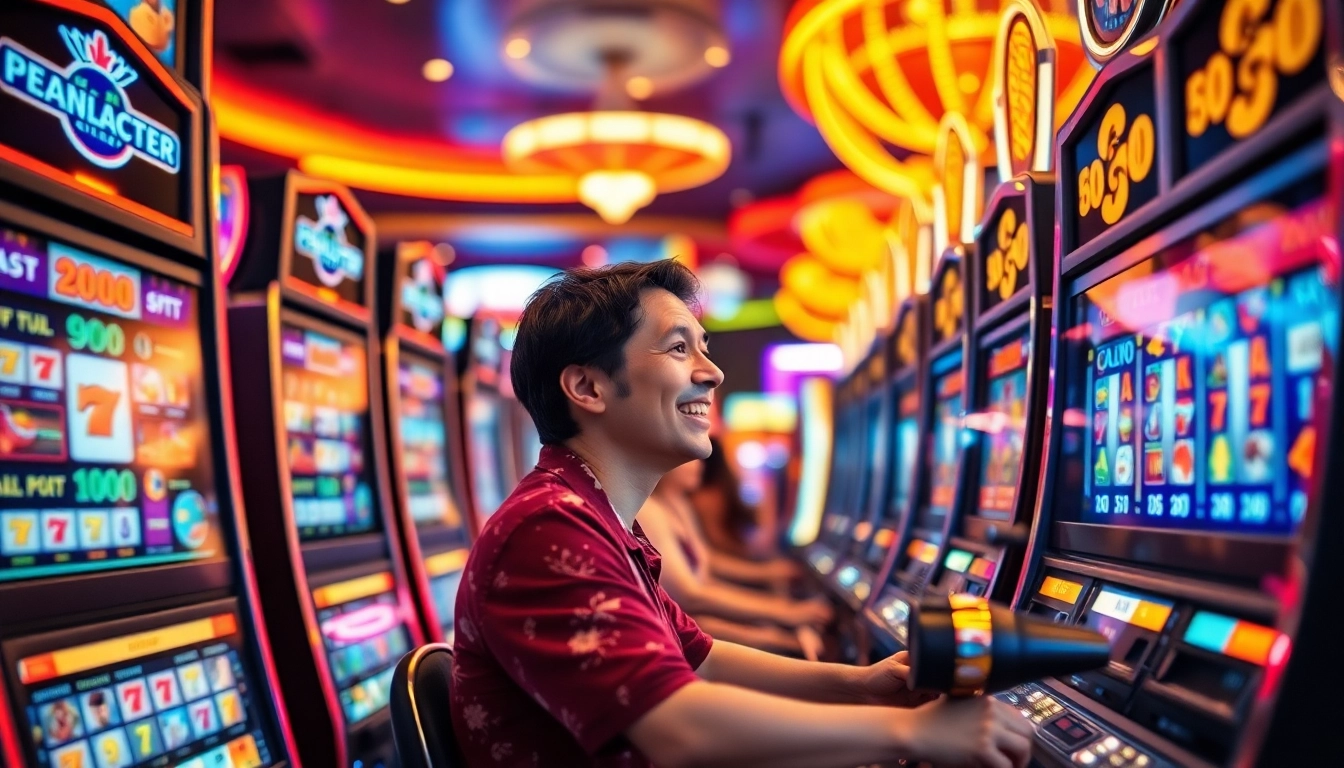Permainan slot gacor yang seru di mesin kasino yang penuh warna dan ramai.