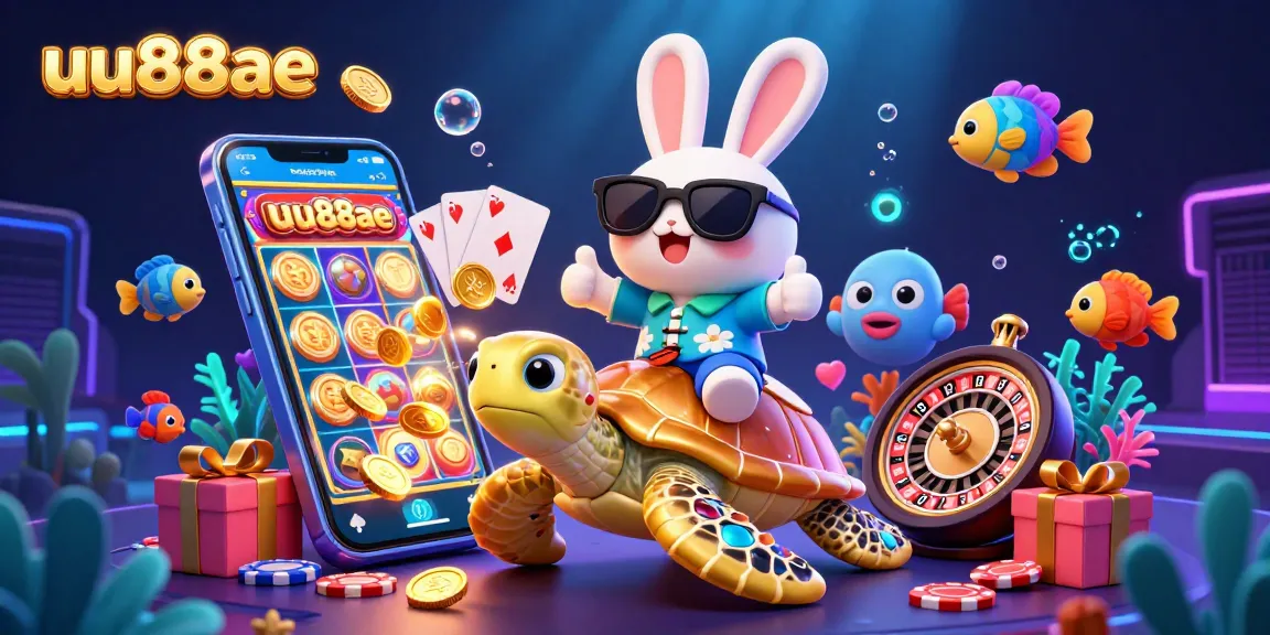 Experience exciting slots with uu88ae in this lively 3D scene featuring a lucky rabbit and jewels.