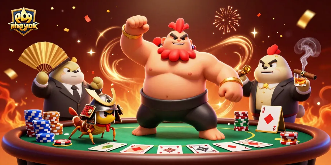 Experience the thrilling action of phimhayok at a packed poker table with energetic characters.