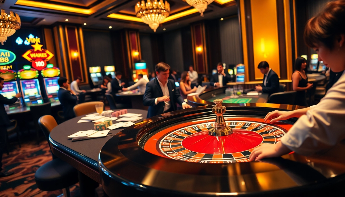 Engage with the luxurious VN 88 casino experience, featuring vibrant tables and professional dealers.