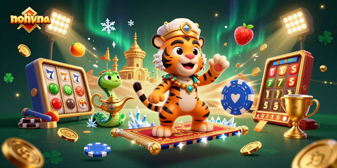 Experience thrilling gameplay with nohuvina's vibrant 3D casino scene featuring jackpot symbols and cheering crowds.