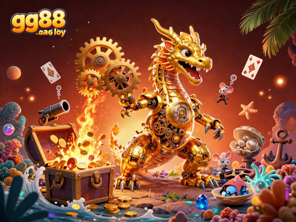 Experience thrilling gameplay at gg88 đăng nhập, featuring a golden dragon and treasure-filled scene.