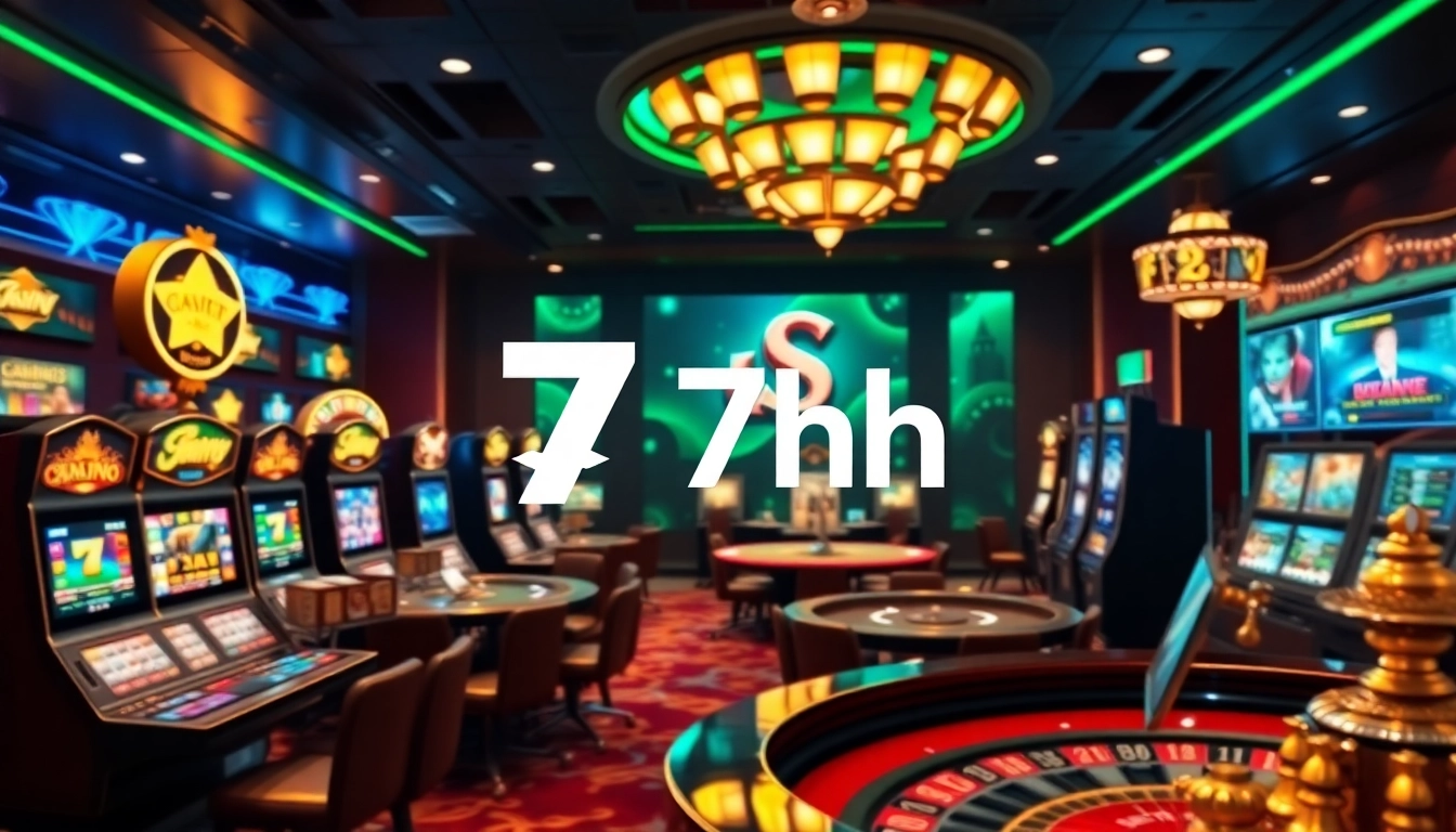 Players enjoying a thrilling gaming experience at the 7hh online casino, featuring vibrant slot machines and poker tables.