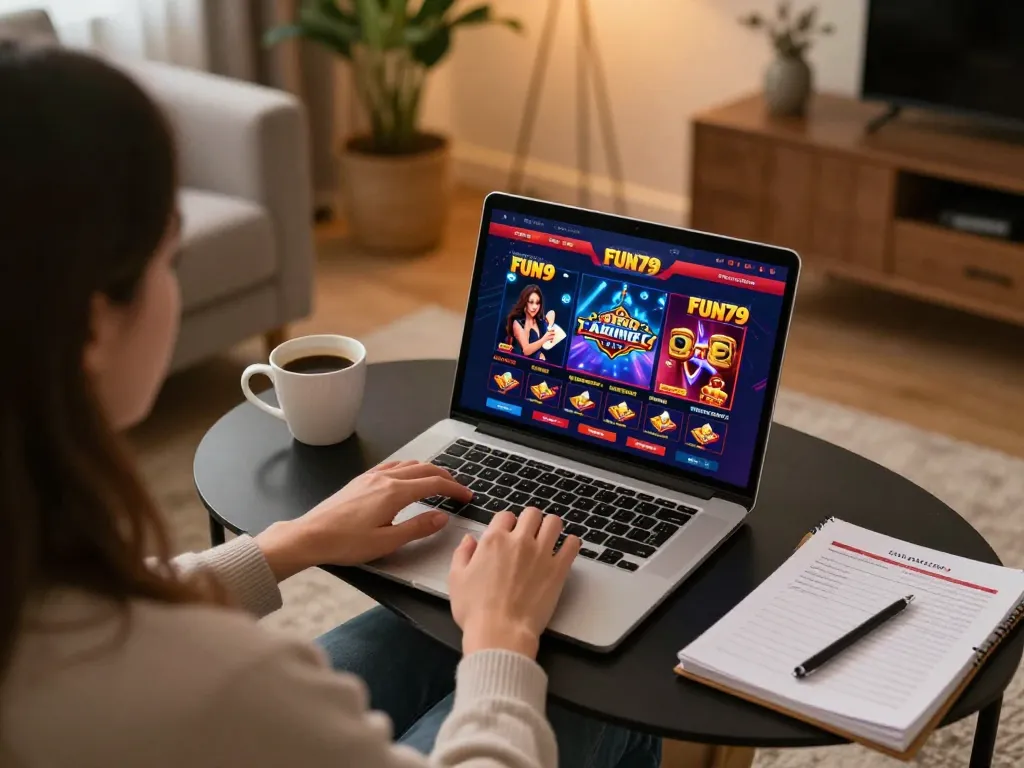 Engaging with fun79 top online gaming options in a cozy living room setup, showcasing strategic gameplay.