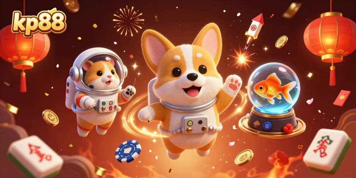 Engage with kp88's thrilling space-themed casino experience featuring vibrant characters and gaming elements.