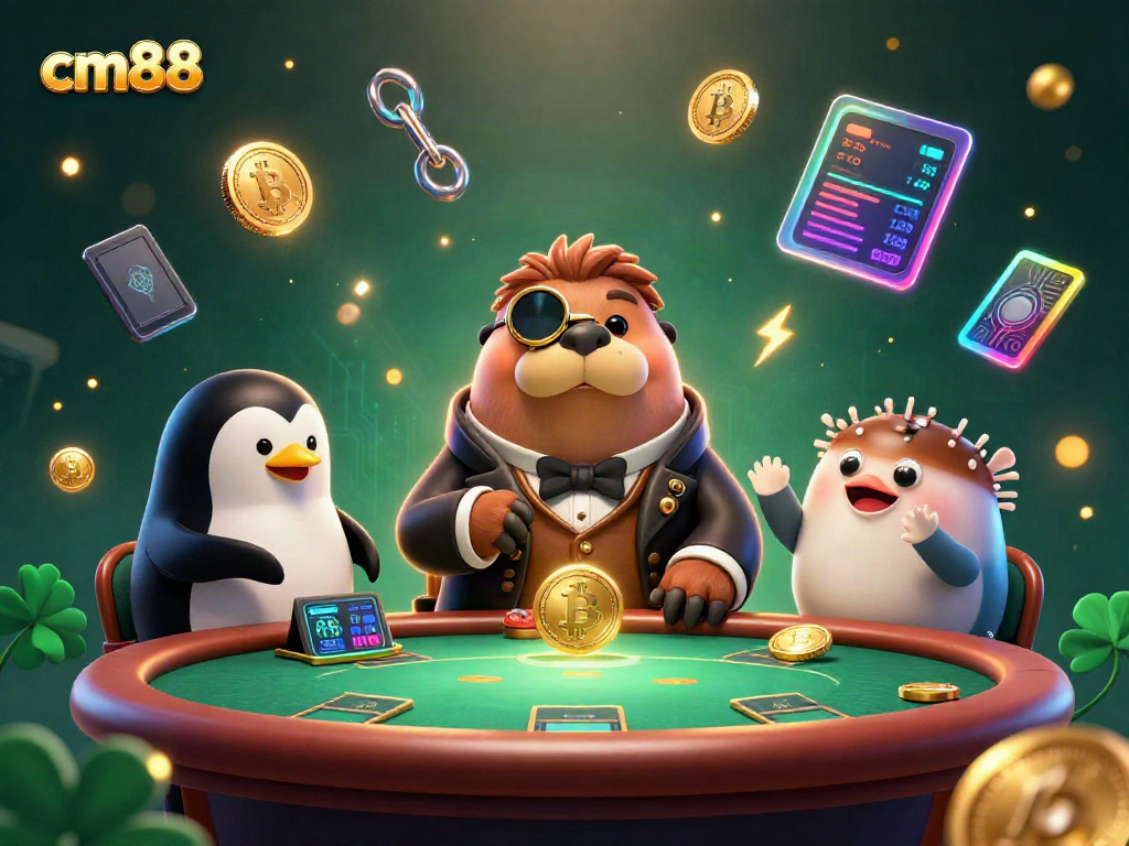 Enjoy thrilling poker with cm88's characters in a vibrant underwater casino scene.