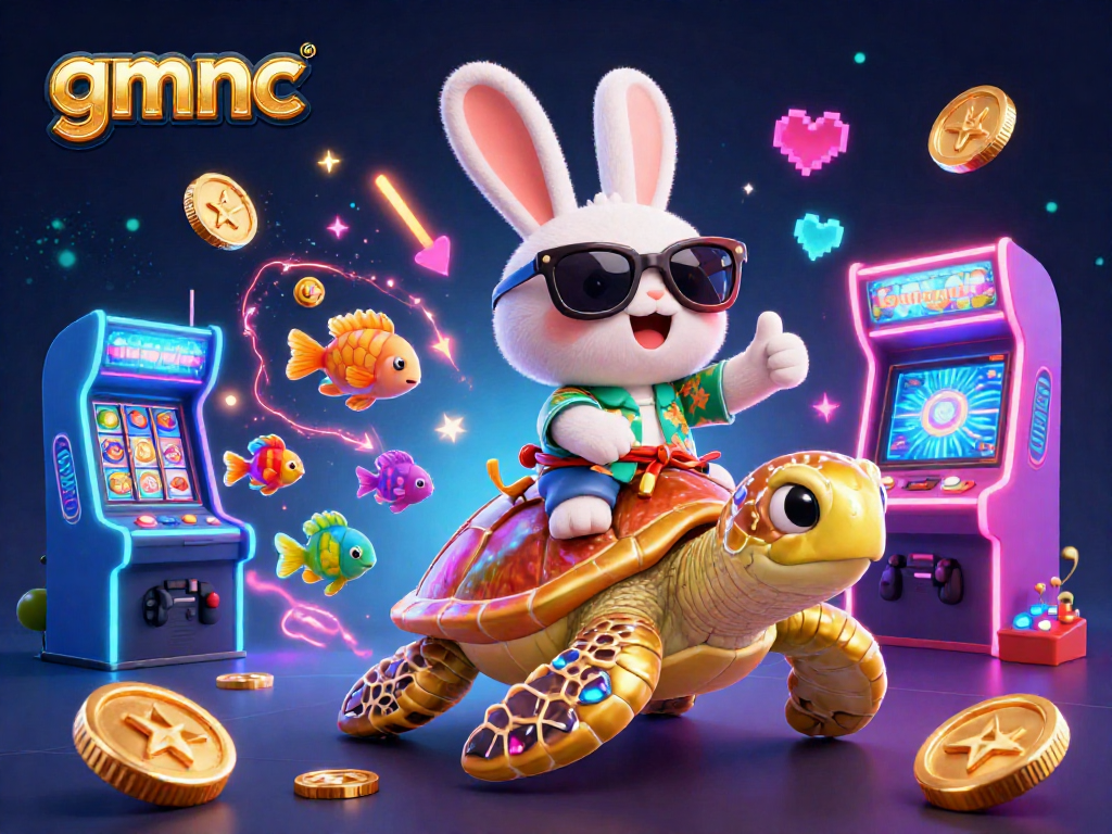 Experience the thrill of gmnc with a vibrant 3D casino-themed illustration featuring lucky elements.