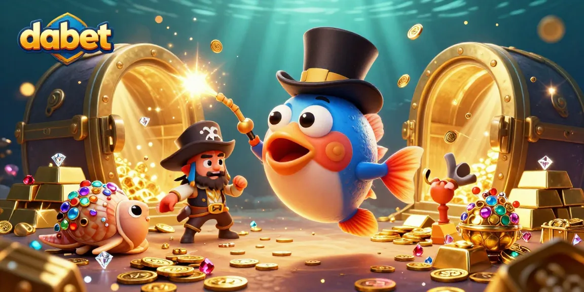 Engage in thrilling dabet gaming with the anglerfish and pirate shrimp amidst treasure.