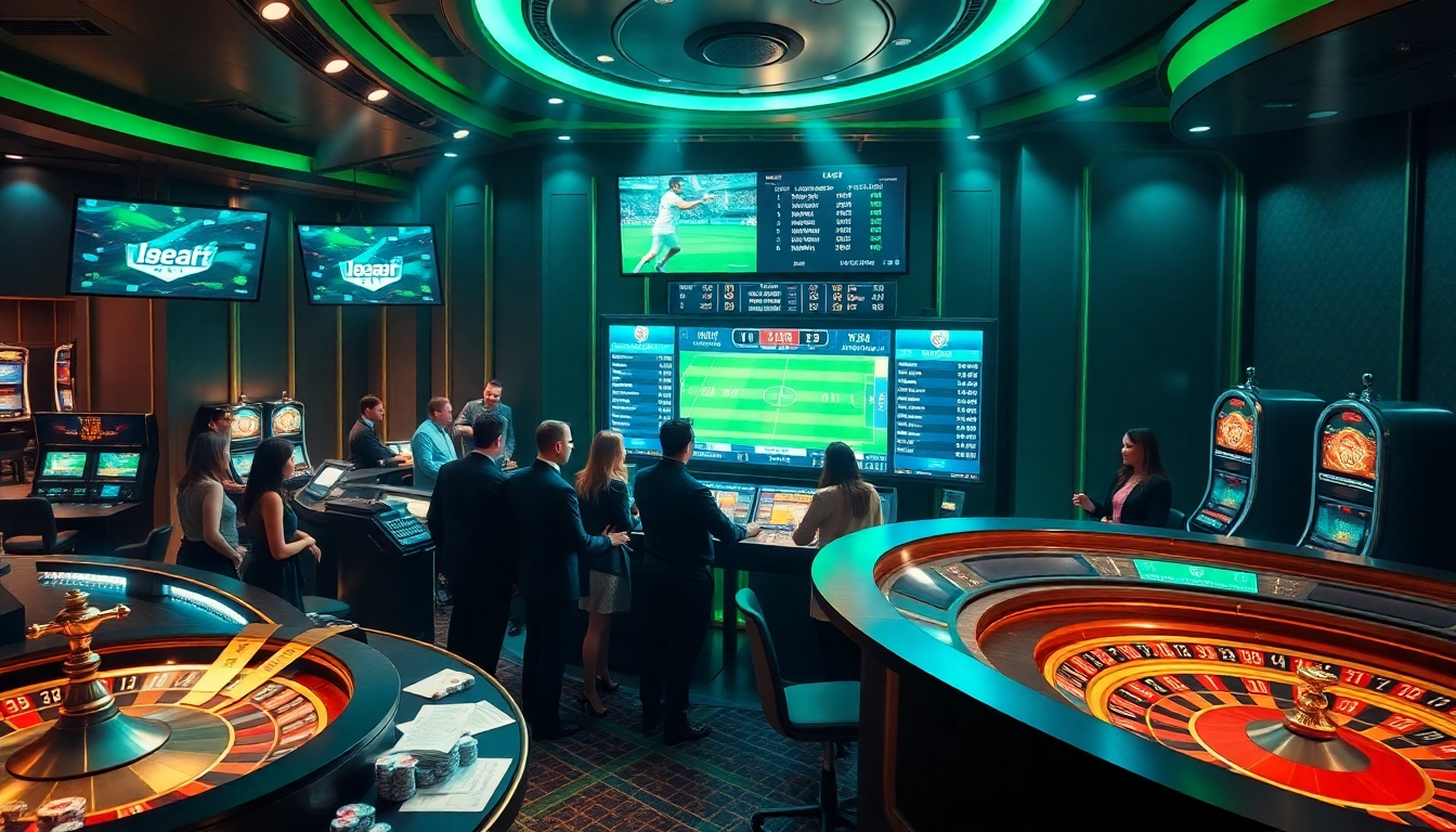 Kqbd live sports betting action with players engaged at terminals amidst a vibrant casino atmosphere.
