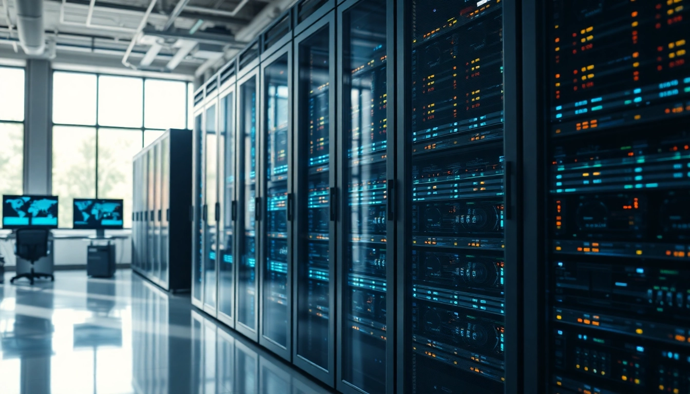 Optimize your adult web hosting with a professional server room setup showcasing high-tech equipment.