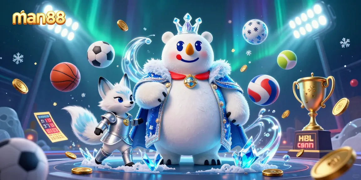 man88 offers thrilling betting adventures amidst a vibrant 3D casino scene with sports elements.
