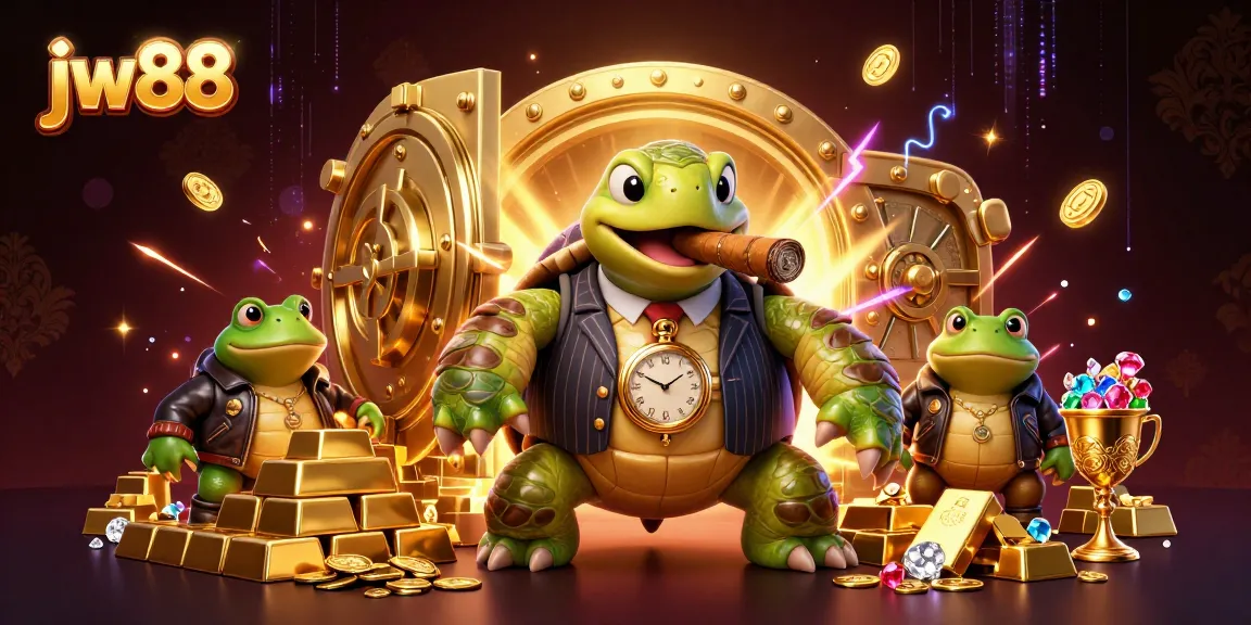 Win big with JW88 as a snapping turtle mobster oversees a treasure-filled casino.