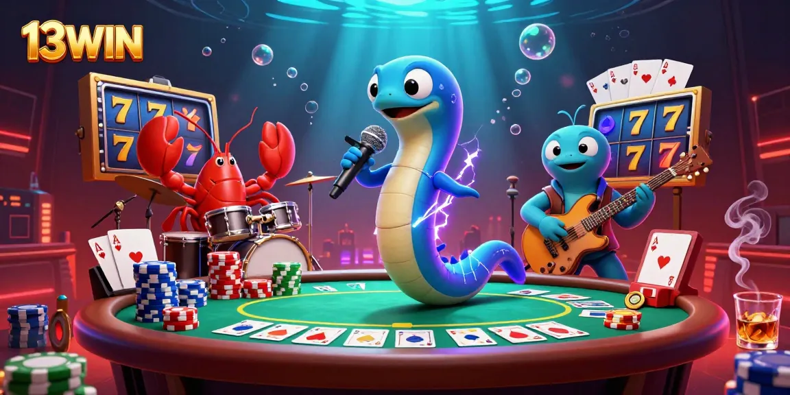 Experience the thrill of winning at the 13WIN online casino with electric eel DJing, poker action, and slot excitement.