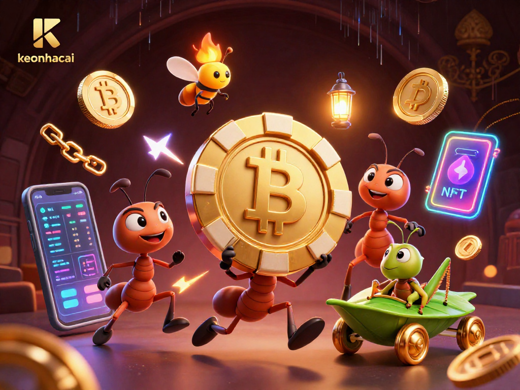 Engage in exciting gaming adventures with keonhacai through a vibrant heist scene featuring 3D cartoon ants.