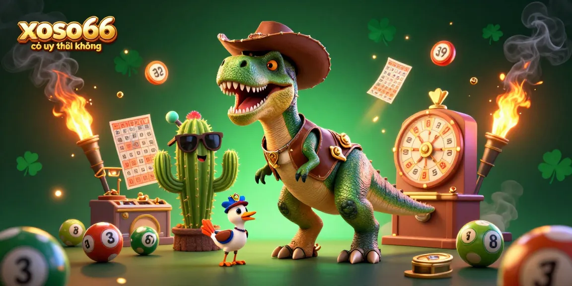 Xoso66 có uy tín không showcasing a fun 3D casino scene with characters and exciting lottery elements.