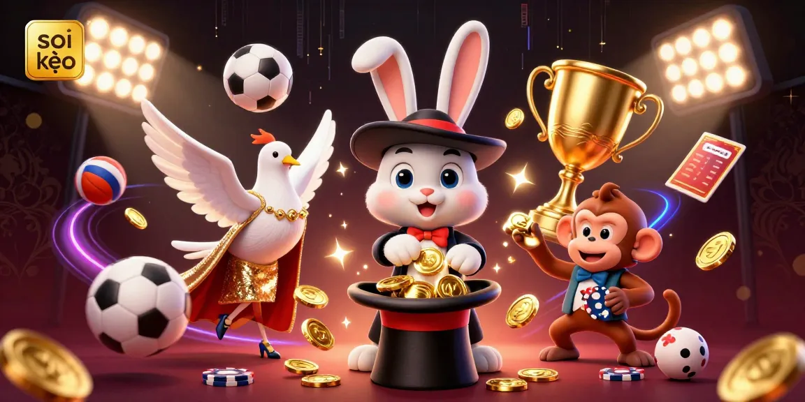 Engage in exciting sports betting with soi kèo featuring animated characters, sports elements, and thrilling action.