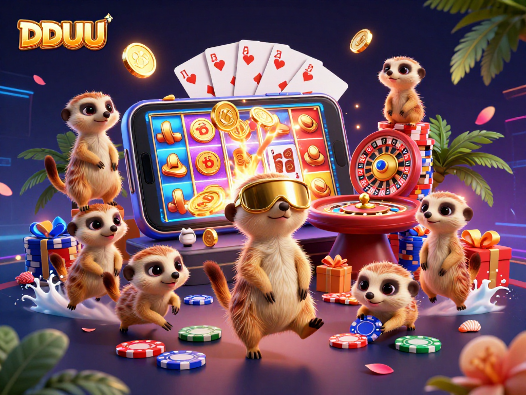 Experience the excitement of DDUU with lively meerkats operating a vibrant casino scene.