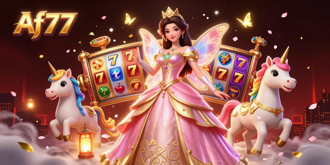 Experience the thrill at Af77 with vibrant slot reels and magical characters.