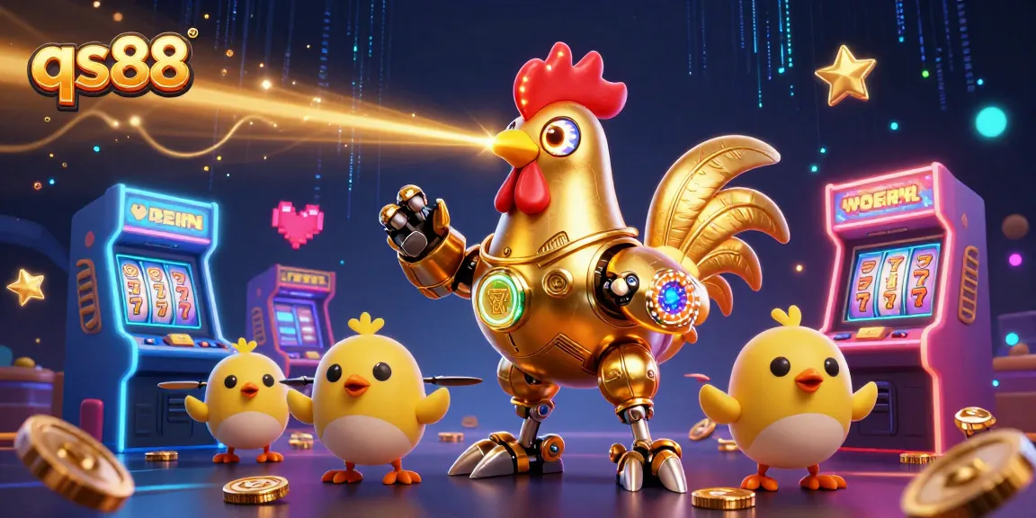 Engage in thrilling gameplay with qs88's vibrant casino adventure featuring a golden rooster robot.